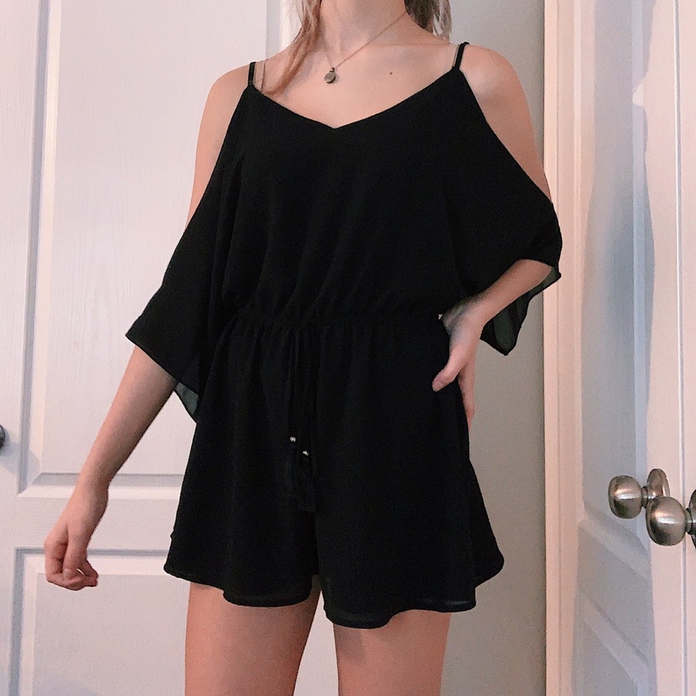 classy black flowy romper